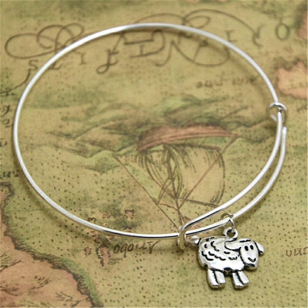 Tiny Sheep Charm Bangle Bracelet